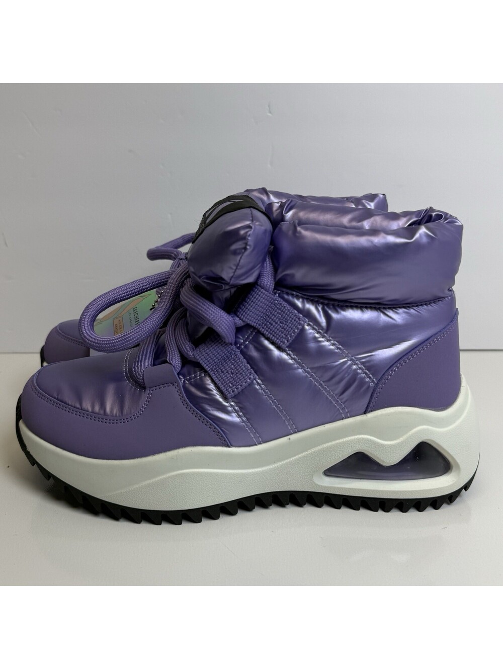 Skechers Uno Peaks Moon Puffz Puffer Sneaker Ankle Boot Memory Foam Purple 6 NEW